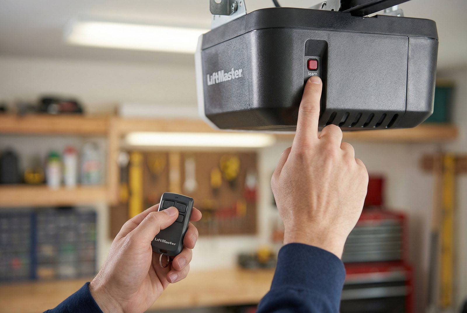 LiftMaster garage door opener learn button programming process for remote syncing in Gilbert, AZ