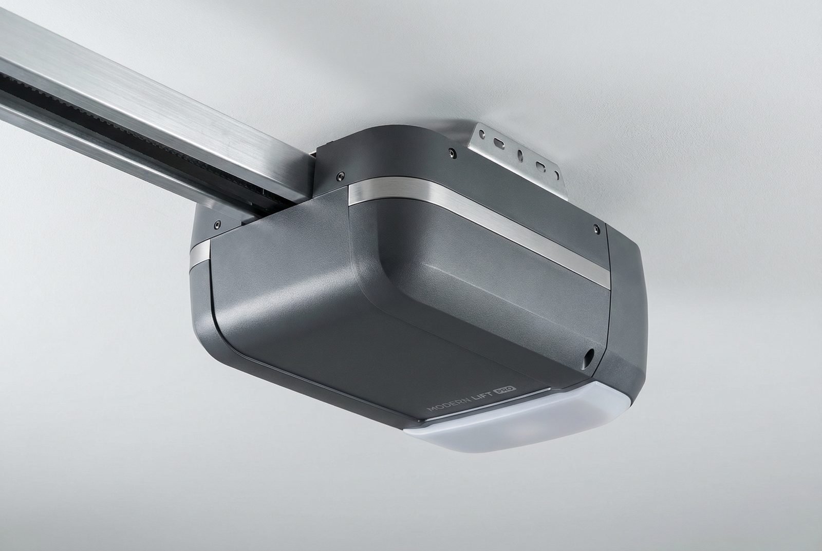 Garage door opener motor unit mounted to ceiling in a Gilbert, AZ garage