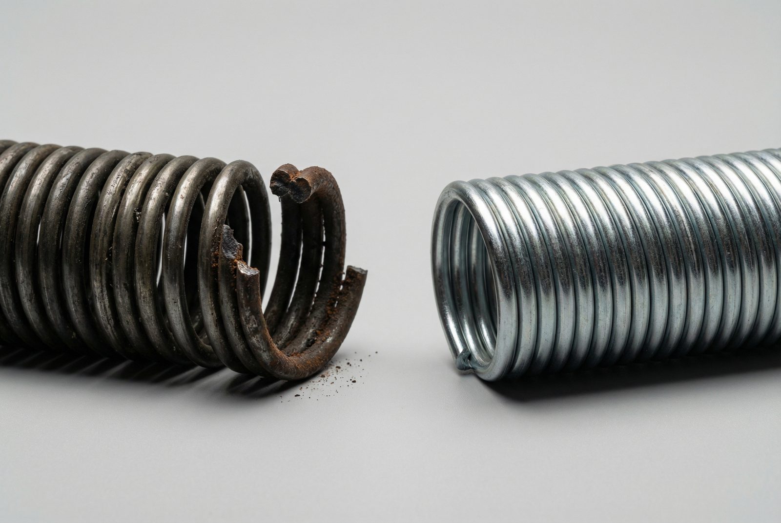 Side-by-side comparison of torsion spring and extension spring garage door systems